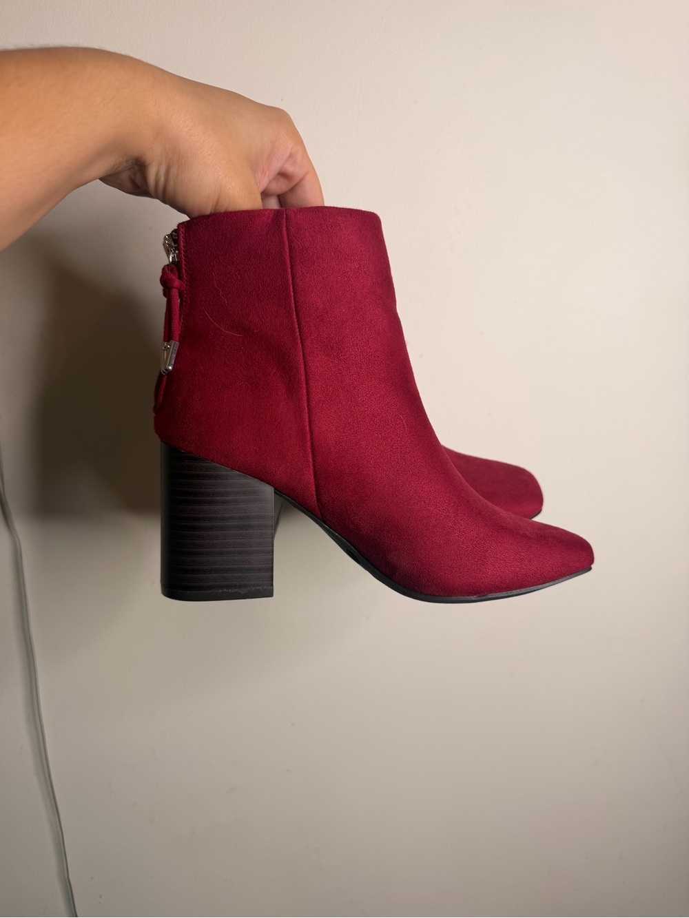 Journee Collection Red Faux Suede Block Heel Ankle Booties